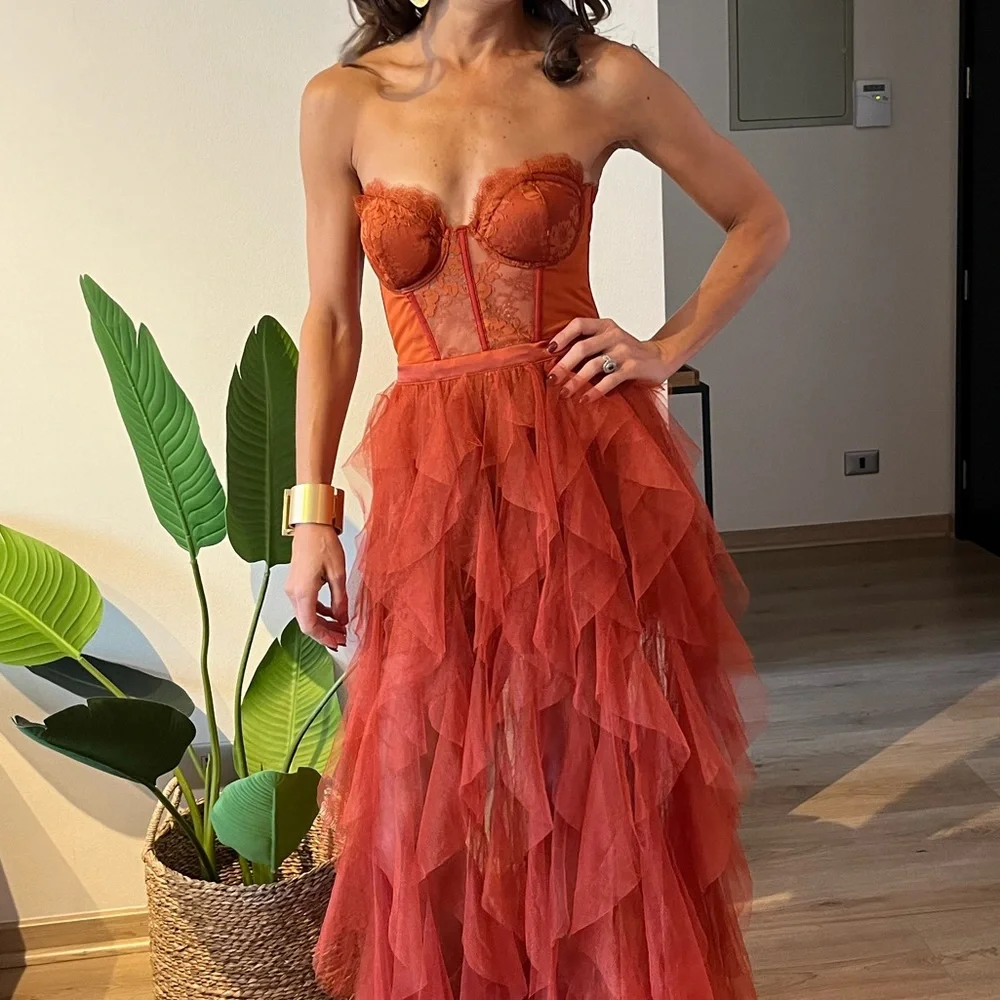 For Love and Lemons - Strapless Maxi Burnt Orange Dress - Picture 2 of 2